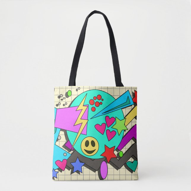 Fun Abstract Smile Vibes 90s Flashback Cartoon Tote Bag (Front)