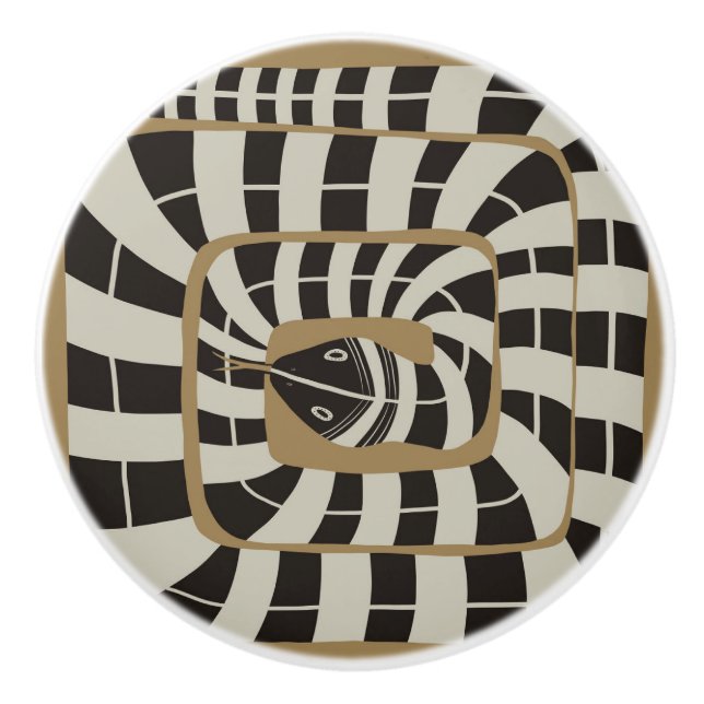 Fun Abstract Striped Snake in Brown Neutral Tones Ceramic Knob (Front)