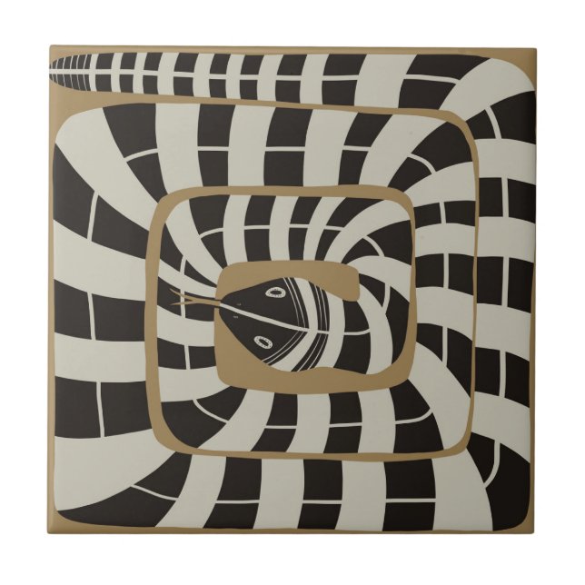 Fun Abstract Striped Snake in Brown Neutral Tones Ceramic Tile (Front)