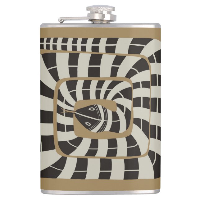 Fun Abstract Striped Snake in Brown Neutral Tones Hip Flask (Front)