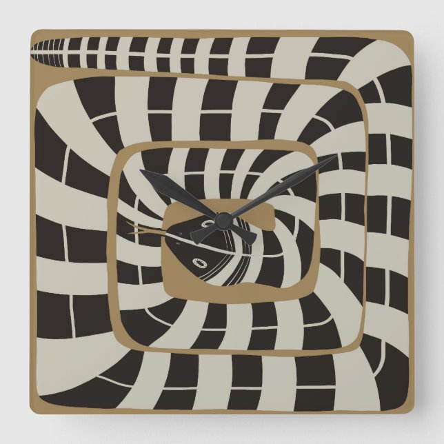 Fun Abstract Striped Snake in Brown Neutral Tones Square Wall Clock (Front)