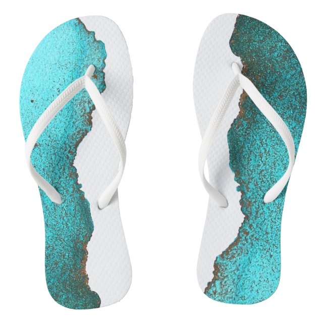 Fun Abstract Teal Black and White Thongs (Footbed)
