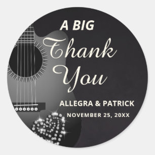 Fun Acoustic Guitar Diamonds Wedding Thank You Classic Round Sticker