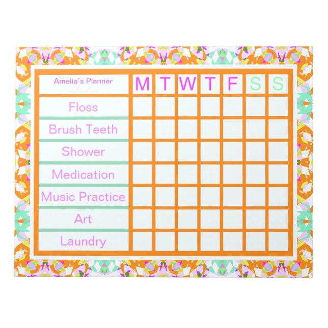 Fun ADHD Girl’s Women’s Weekly Reminder Planner Notepad (Front)