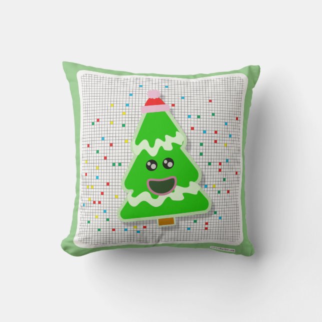Fun Adorable Kawaii Christmas Tree Cartoon Cushion (Front)