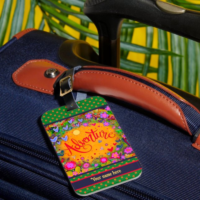 Fun Adventure Personalised Name Floral Luggage Tag (Creator Uploaded)