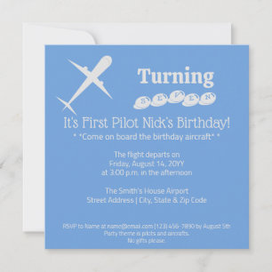 Fun Aeroplane Pilot Kids Blue Birthday Party Invitation