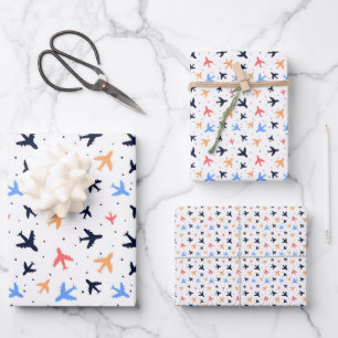 Fun Aeroplane Travel Pattern Flat Wrapping Paper Sheet
