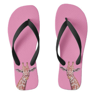 Fun African Giraffe Watercolor on Pink Thongs