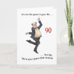 Fun Age-specific 90th Birthday Card for a Man<br><div class="desc">A light-hearted 90th Birthday Card for you to personalise. This handpainted watercolour illustration of an older man dancing is by Judy Adamson and the front cover text is an encouraging quotation from Abraham Lincoln. You can add your own message to the inside of the card.</div>