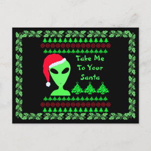 Fun Alien Santa Geek Humour LGM Unique Holiday Postcard