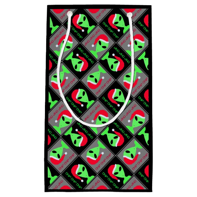 Fun Alien Santa Geek Small Christmas Pattern Gift Bag (Front)