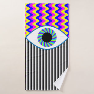 Fun all seeing eye digital art with multicolored w bath towel