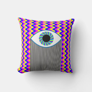 Fun all seeing eye digital art with multicolored w cushion