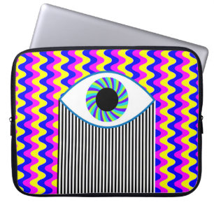Fun all seeing eye digital art with multicolored w laptop sleeve