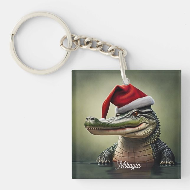 Fun Alligator in Santa Hat  Key Ring (Front)