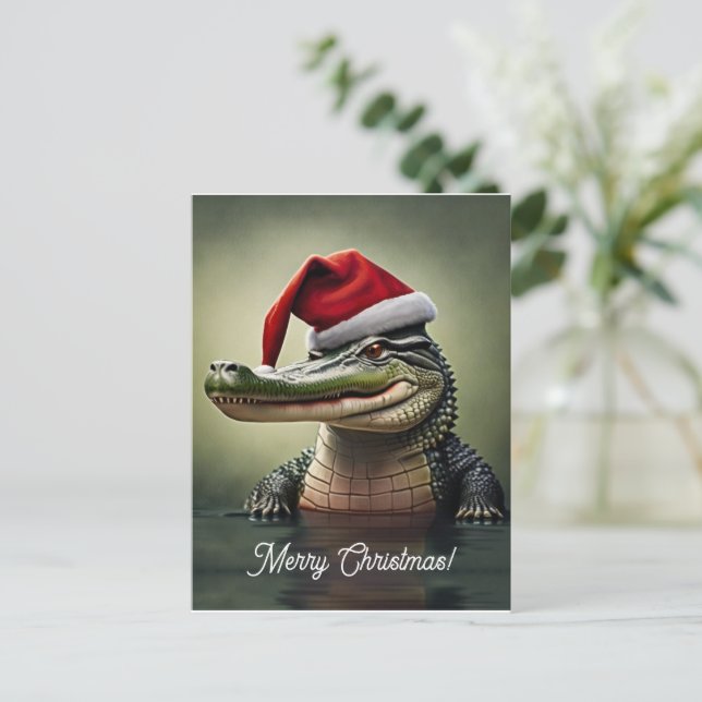 Fun Alligator in Santa Hat  Postcard (Standing Front)