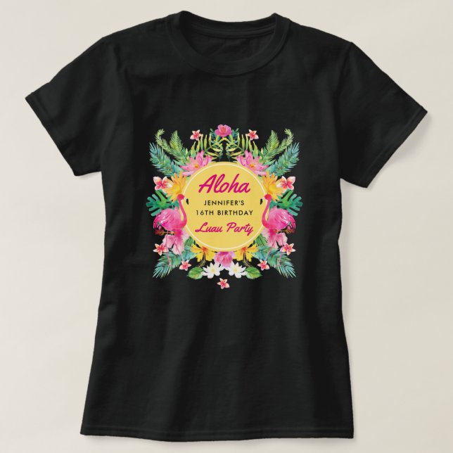 Fun Aloha Tropical Birthday Luau Party T-Shirt (Design Front)