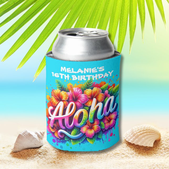 Fun Aloha Tropical Birthday Party Can Cooler (Creator Uploaded)