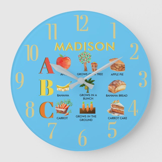 Fun Alphabet ABC's Personalised Name Large Clock (Front)