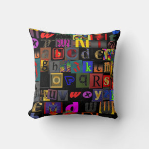 Fun alphabet letters mosaic pillow, unique fun cushion