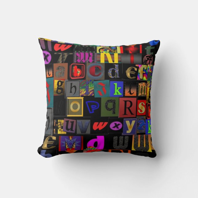 Fun alphabet letters mosaic pillow, unique fun cushion (Front)