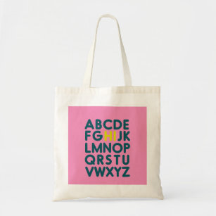 Fun Alphabet Typography in Pink Tote Bag