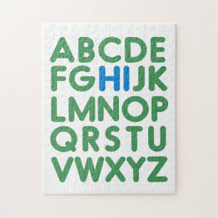 Fun Alphabet Typography Simple Green Blue  Jigsaw Puzzle