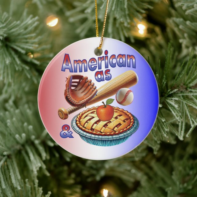 Fun American as Baseball & Apple Pie  Ceramic Ornament (Tree)