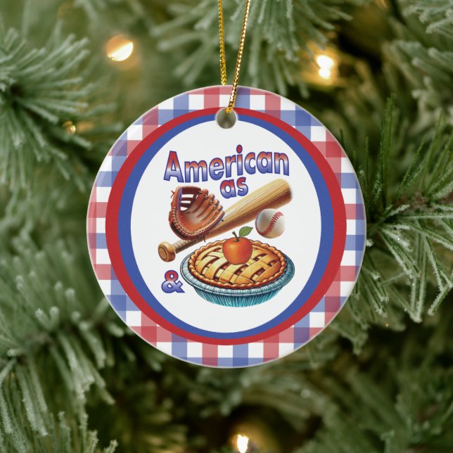 Fun American as Baseball & Apple Pie  Ceramic Ornament (Tree)