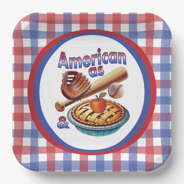 Fun American as Baseball & Apple Pie  Paper Plate (Front)