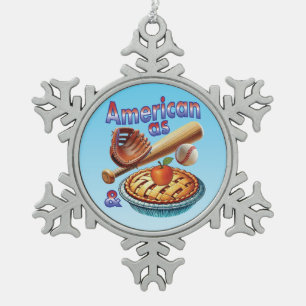 Fun American as Baseball & Apple Pie  Snowflake Pewter Christmas Ornament