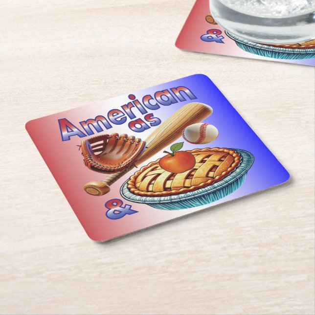 Fun American as Baseball & Apple Pie  Square Paper Coaster (Angled)