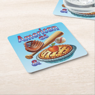 Fun American as Baseball & Apple Pie  Square Paper Coaster