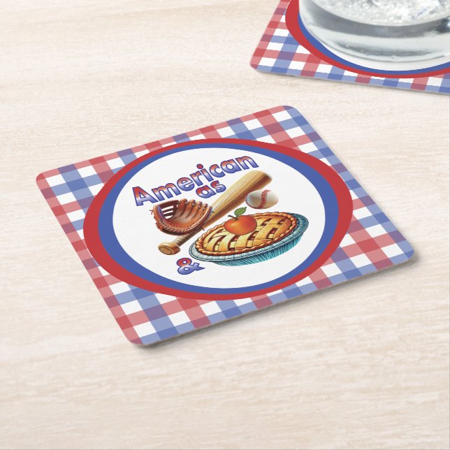 Fun American as Baseball & Apple Pie  Square Paper Coaster (Angled)