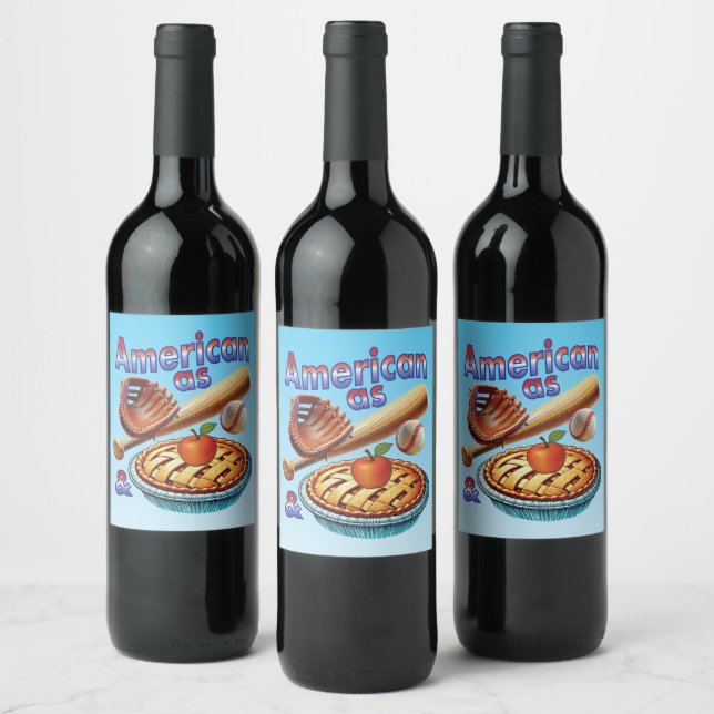 Fun American as Baseball & Apple Pie  Wine Label (Bottles)