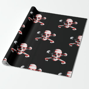 Fun American Pirate Skull on Black Wrapping Paper