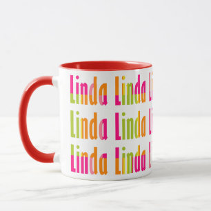 Fun and Bright Colourful Personalised "Linda" Name Mug