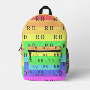 Fun and Bright Monogrammed Rainbow Stripes, Custom Printed Backpack