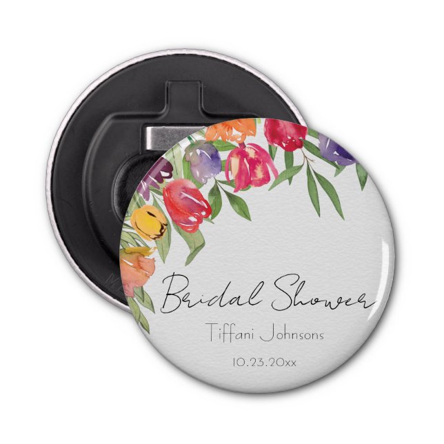 Fun and Bright Tulips and Greenery Bridal Shower Bottle Opener (Front)
