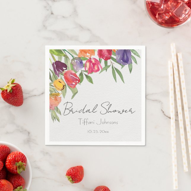 Fun and Bright Tulips and Greenery Bridal Shower Napkin (Insitu)