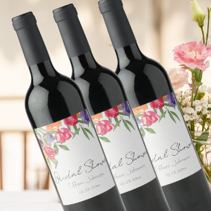 Fun and Bright Tulips and Greenery Bridal Shower Wine Label