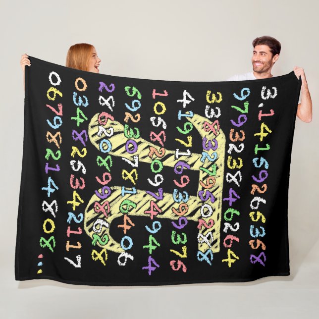 Fun and Colourful Chalkboard-Style Pi Calculated Fleece Blanket (In Situ)