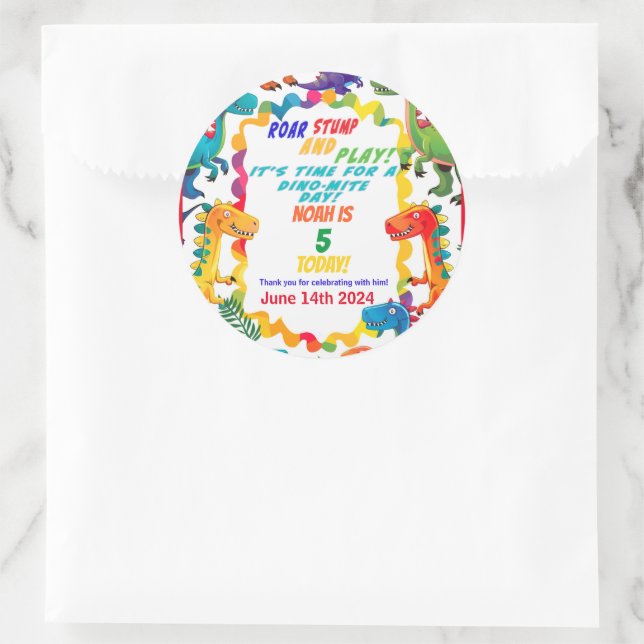 Fun and Colourful  Dinosaur Birthday Party Classic Round Sticker (Bag)