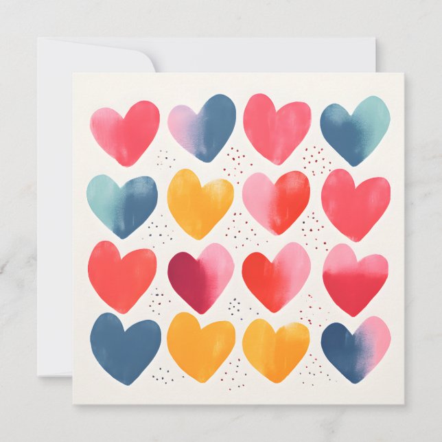 Fun and colourful hearts note card (Front)