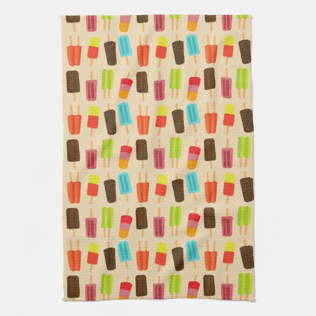 Fun and Colourful Popsicles Retro Pattern Tea Towel (Vertical)