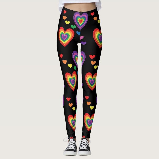 Fun and Colourful Rainbow Hearts Leggings (Front)