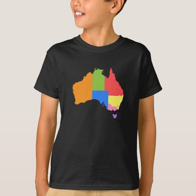 Fun and Colourful Rainbow Map of Australia T-Shirt (Front)