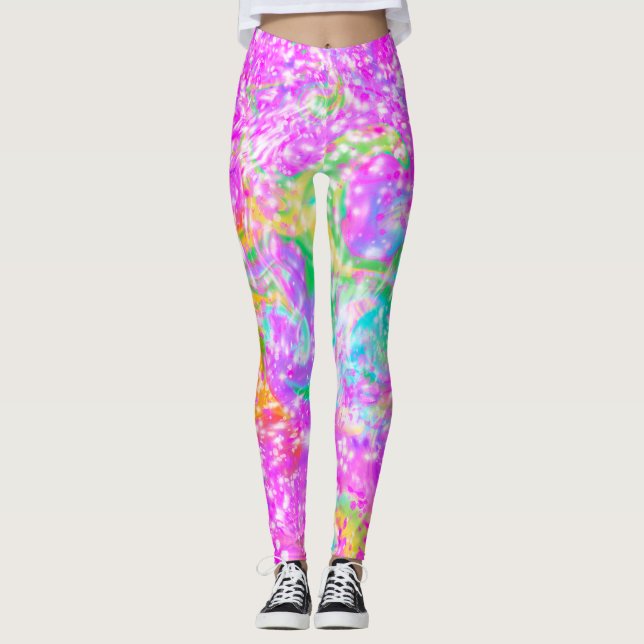 Fun and Colourful Spring Pink Swirled Leggings (Front)