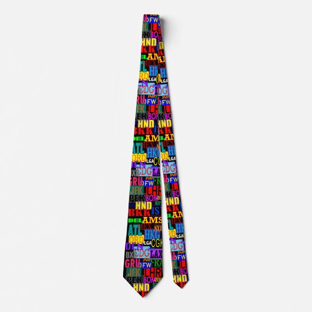 Fun and Colourful Three Letter Airport Codes Tie (Front)